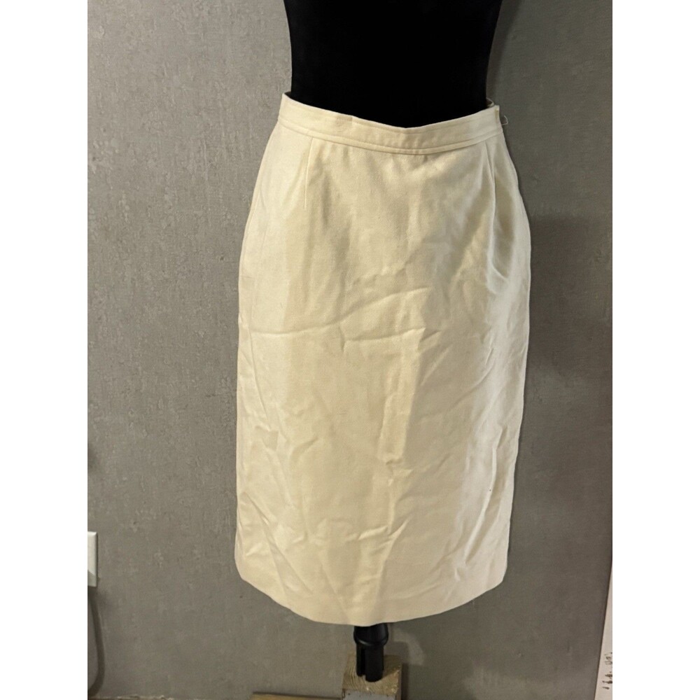Vtg 80s Breckenridge 100% Wool Midi Skirt Cream Button Back Union Made 12